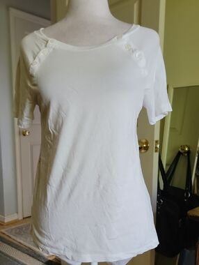 Loft Classic White Button-Shoulder Women’s Top